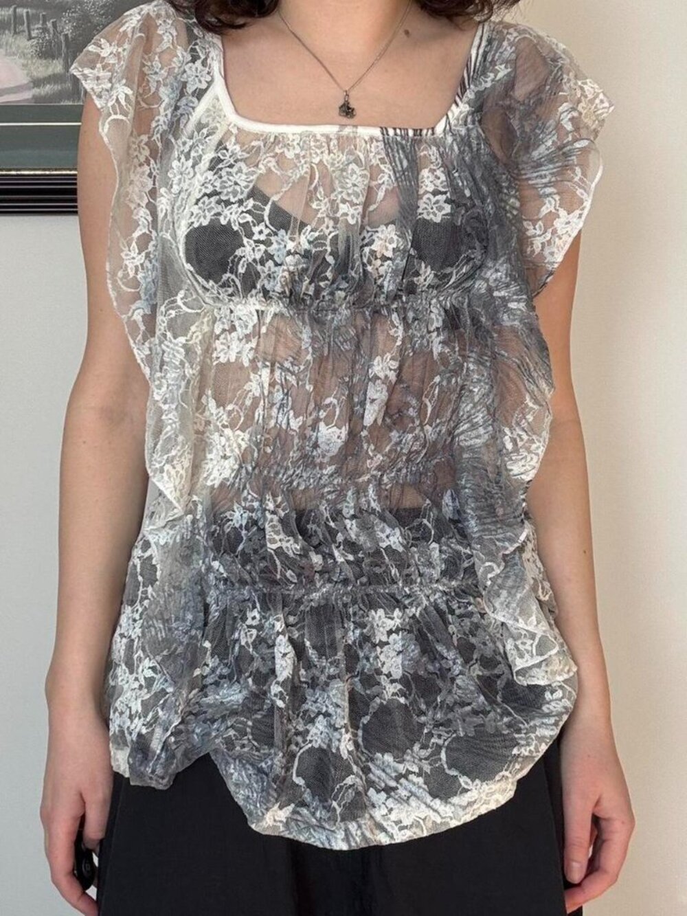Juju & B Sheer Ruffle Lace Top